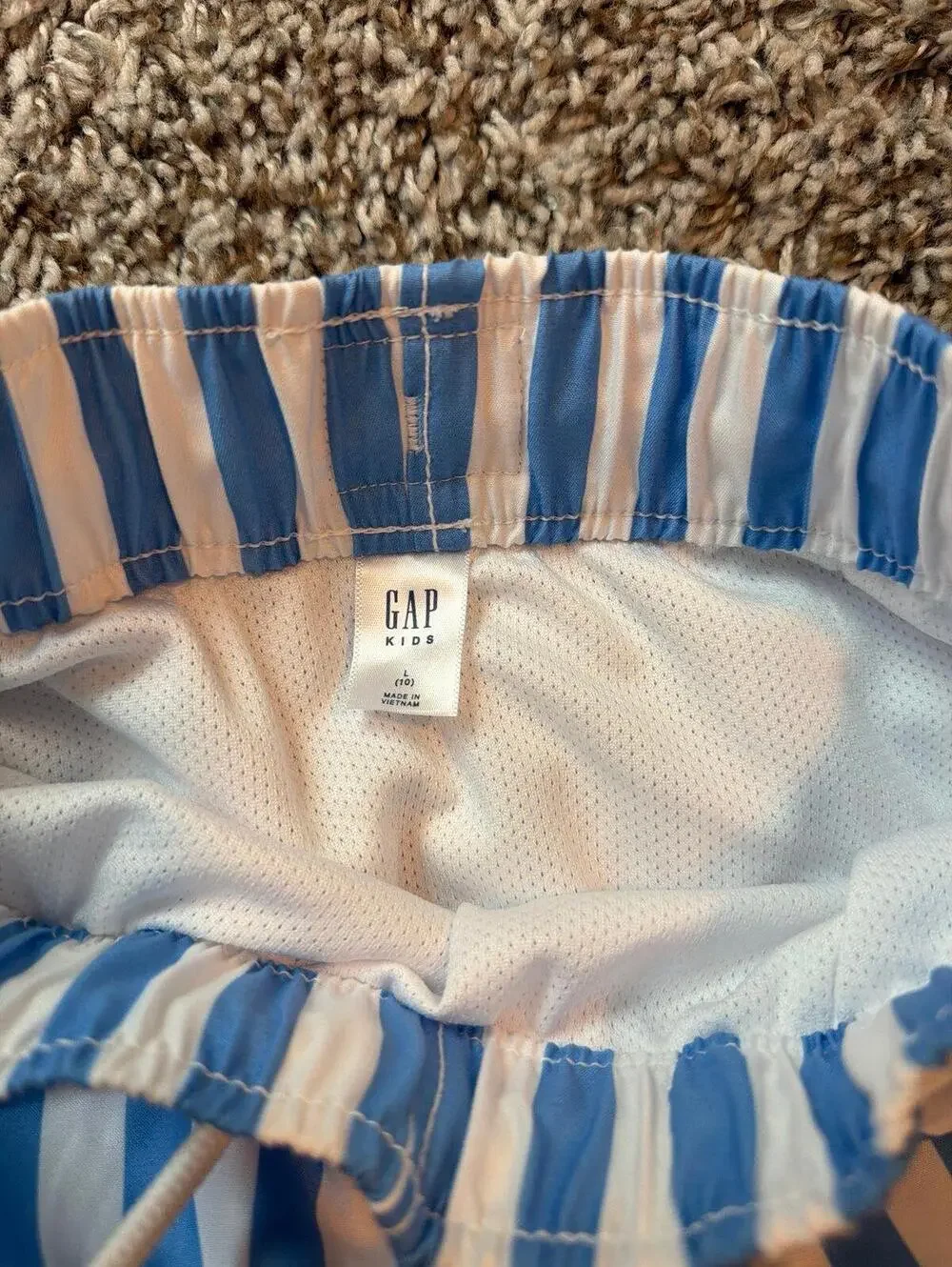 GAP Kids Blue White Striped Swim Shorts Size Large (10)
